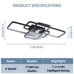 41Inches Ceiling Fan with Lights Remote Control Dimmable LED, 6 Gear Wind Speed Fan Light