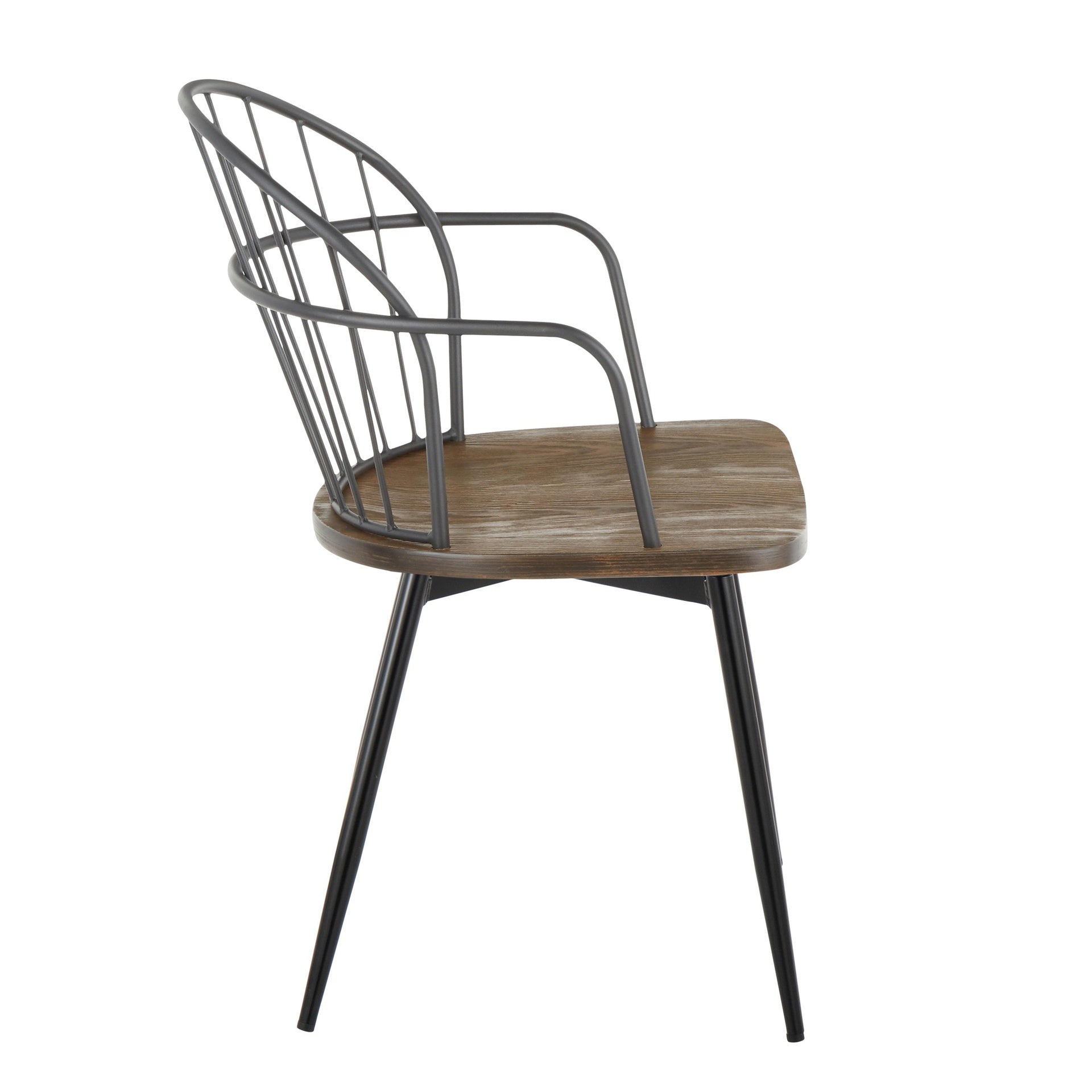 Riley Farmhouse Arm Chair in Black Metal and Dark Walnut Wood by LumiSource - Set of 2