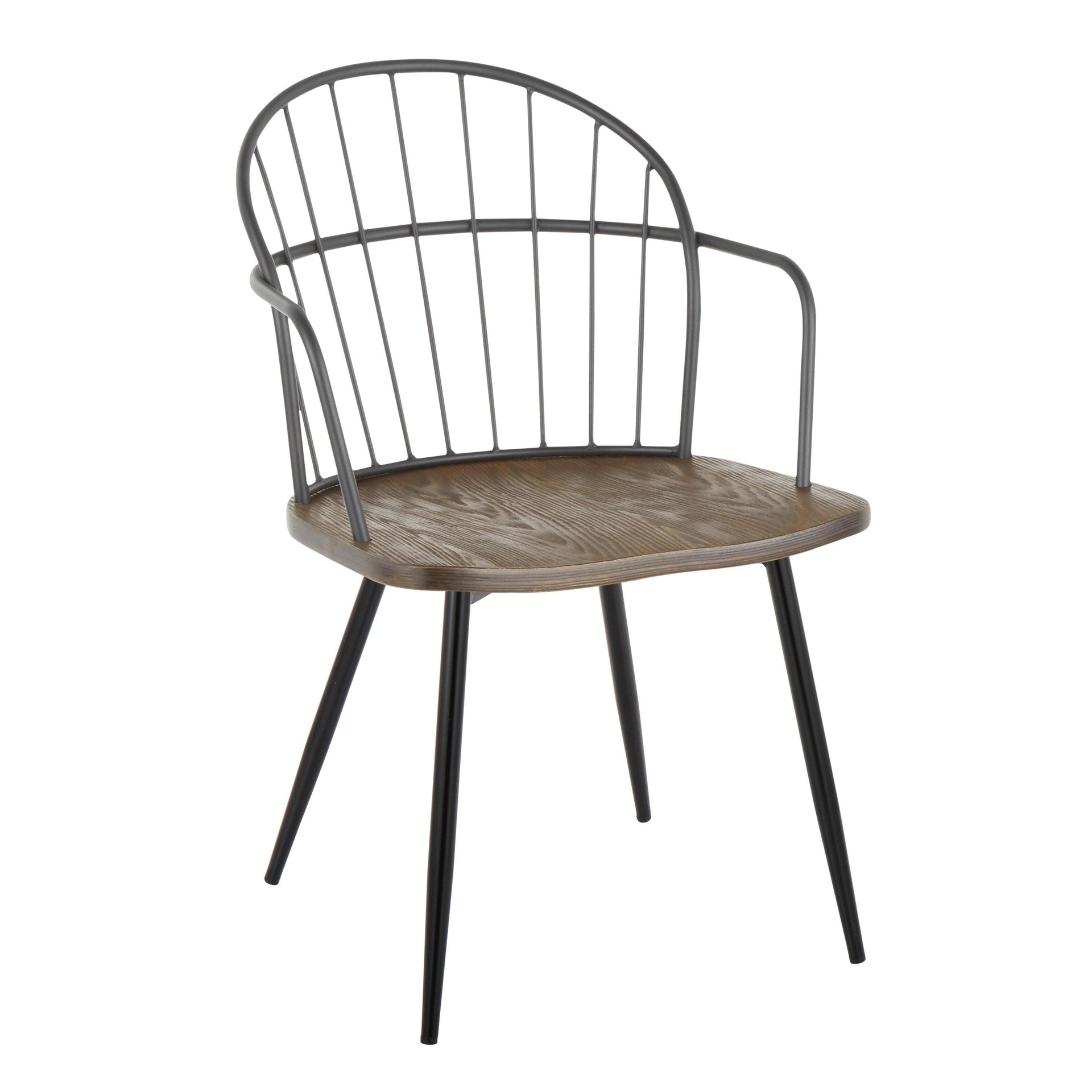 Riley Farmhouse Arm Chair in Black Metal and Dark Walnut Wood by LumiSource - Set of 2