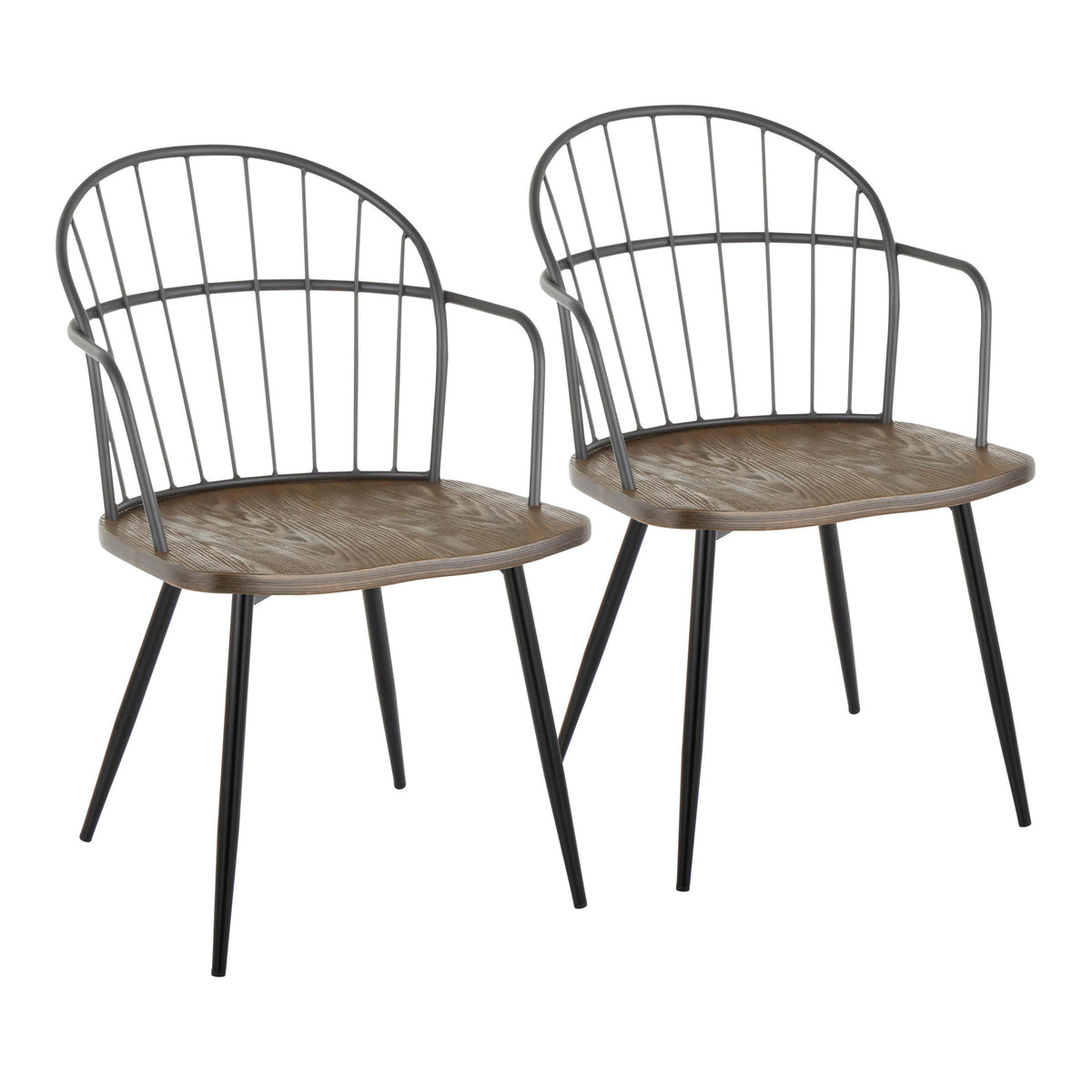 Riley Farmhouse Arm Chair in Black Metal and Dark Walnut Wood by LumiSource - Set of 2