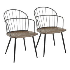 Riley Farmhouse Arm Chair in Black Metal and Dark Walnut Wood by LumiSource - Set of 2