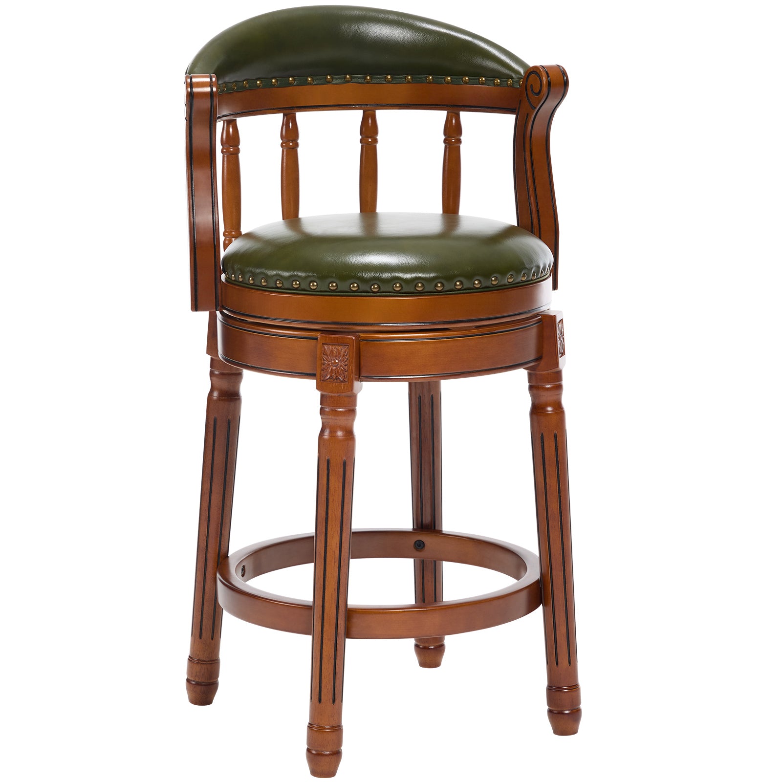 Cow top Leather Wooden Bar Stools, 360 Degree Swivel Bar Chair with Backs,Bar height Couner Height Barstools for Home Kitchen Dining Room and Bar Room(green 1pc)
