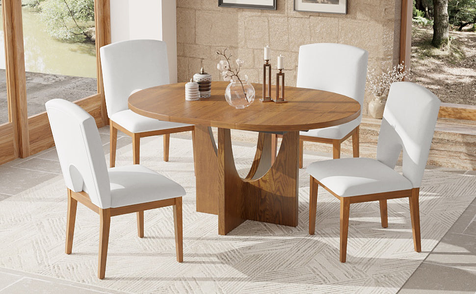 TOPMAX Modern 5-Piece Extendable Round Dining Table Set with 16.2inch Removable Leaf for Small Places, Walnut(old sku:SP000062)