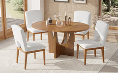 TOPMAX Modern 5-Piece Extendable Round Dining Table Set with 16.2inch Removable Leaf for Small Places, Walnut(old sku:SP000062)