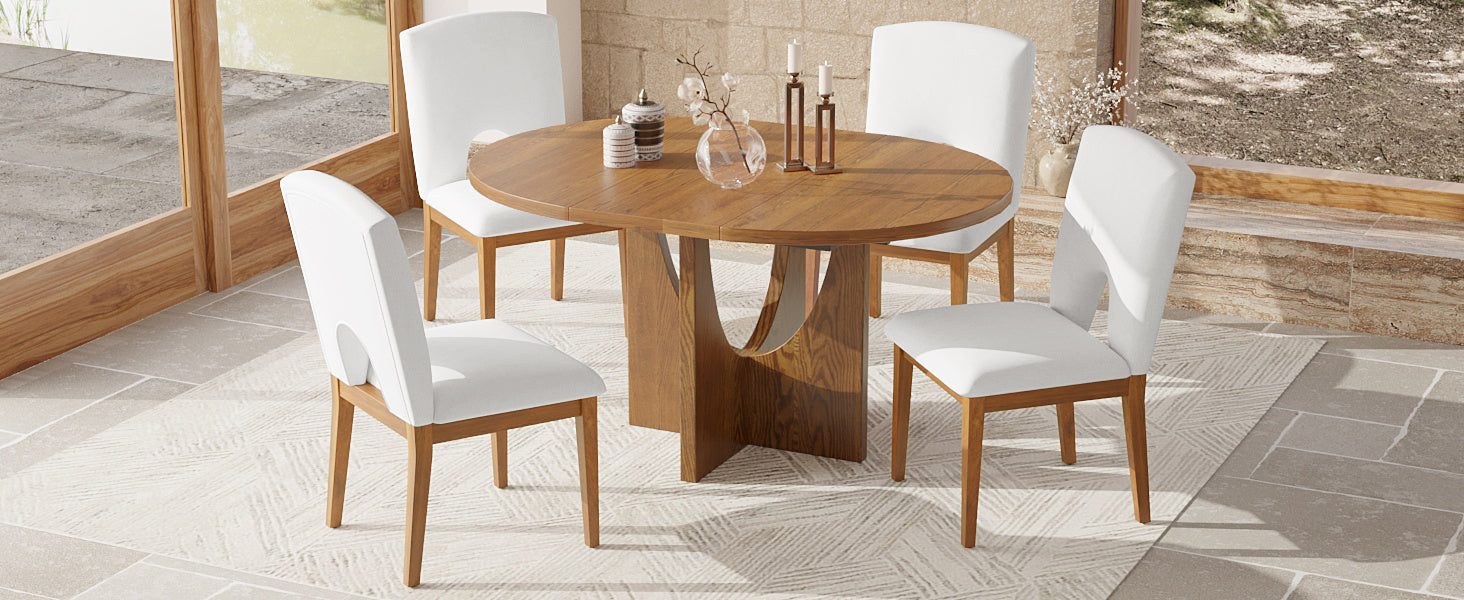 TOPMAX Modern 5-Piece Extendable Round Dining Table Set with 16.2inch Removable Leaf for Small Places, Walnut(old sku:SP000062)