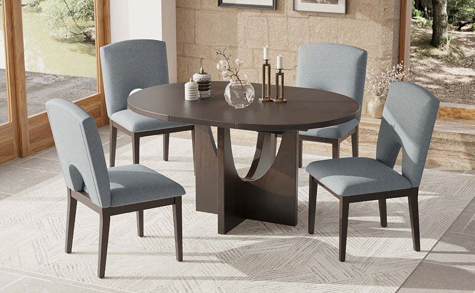 TOPMAX Modern 5-Piece Extendable Round Dining Table Set with 16.2inch Removable Leaf for Small Places, Espresso(old sku:SP000062)