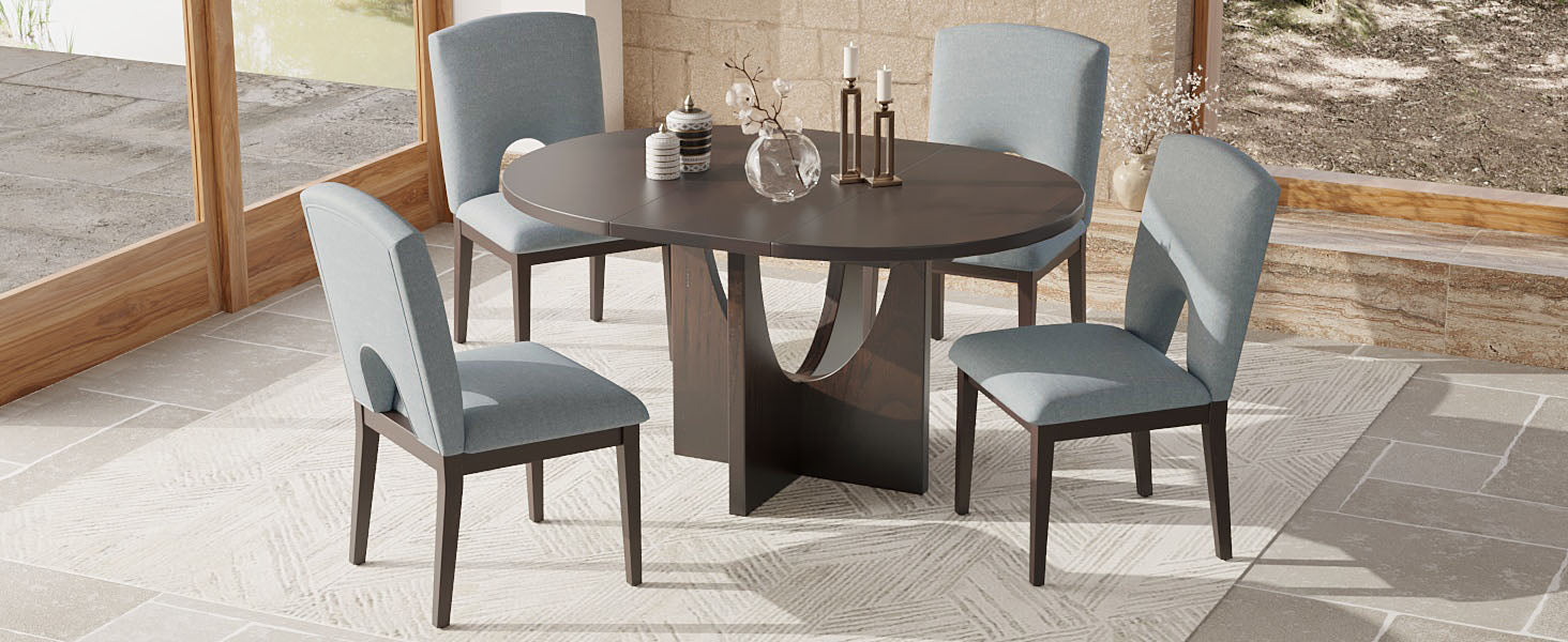 TOPMAX Modern 5-Piece Extendable Round Dining Table Set with 16.2inch Removable Leaf for Small Places, Espresso(old sku:SP000062)