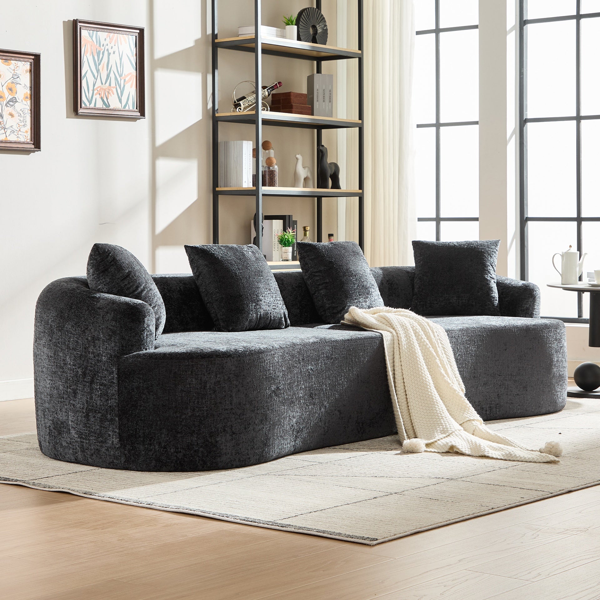 Curved Loveseat, Small Chenille Sofa with 3 Pillows, Deep Seat Couch for Apartment, Living Room, No Assembly Needed