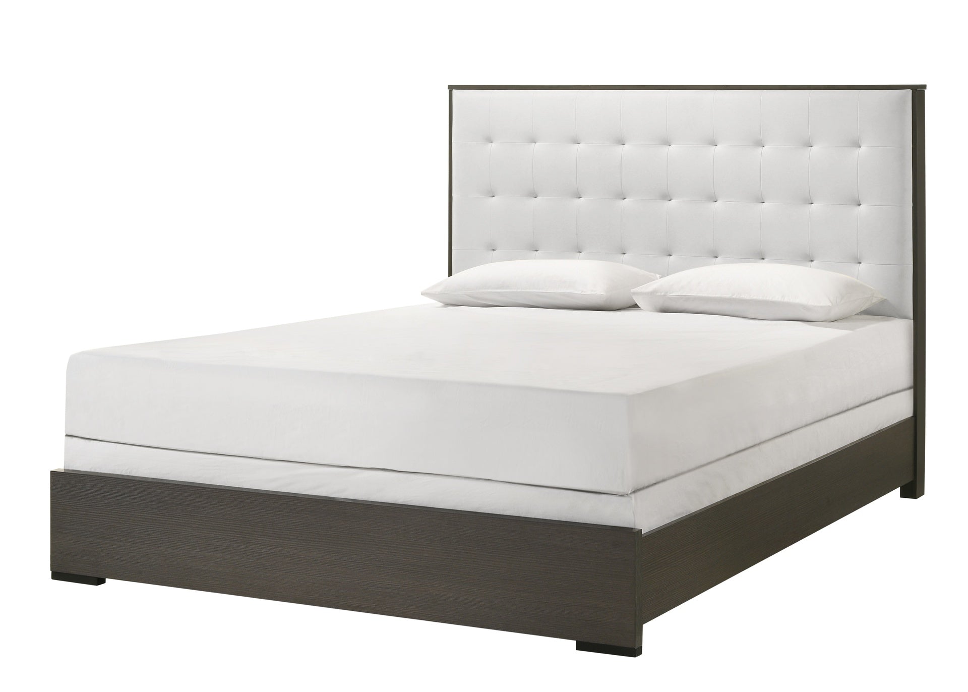 1pc Contemporary Upholstered King Size Panel Bed Button Tufted Headboard Wooden Bedroom Furniture White Cream Gray
