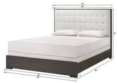 1pc Contemporary Upholstered King Size Panel Bed Button Tufted Headboard Wooden Bedroom Furniture White Cream Gray