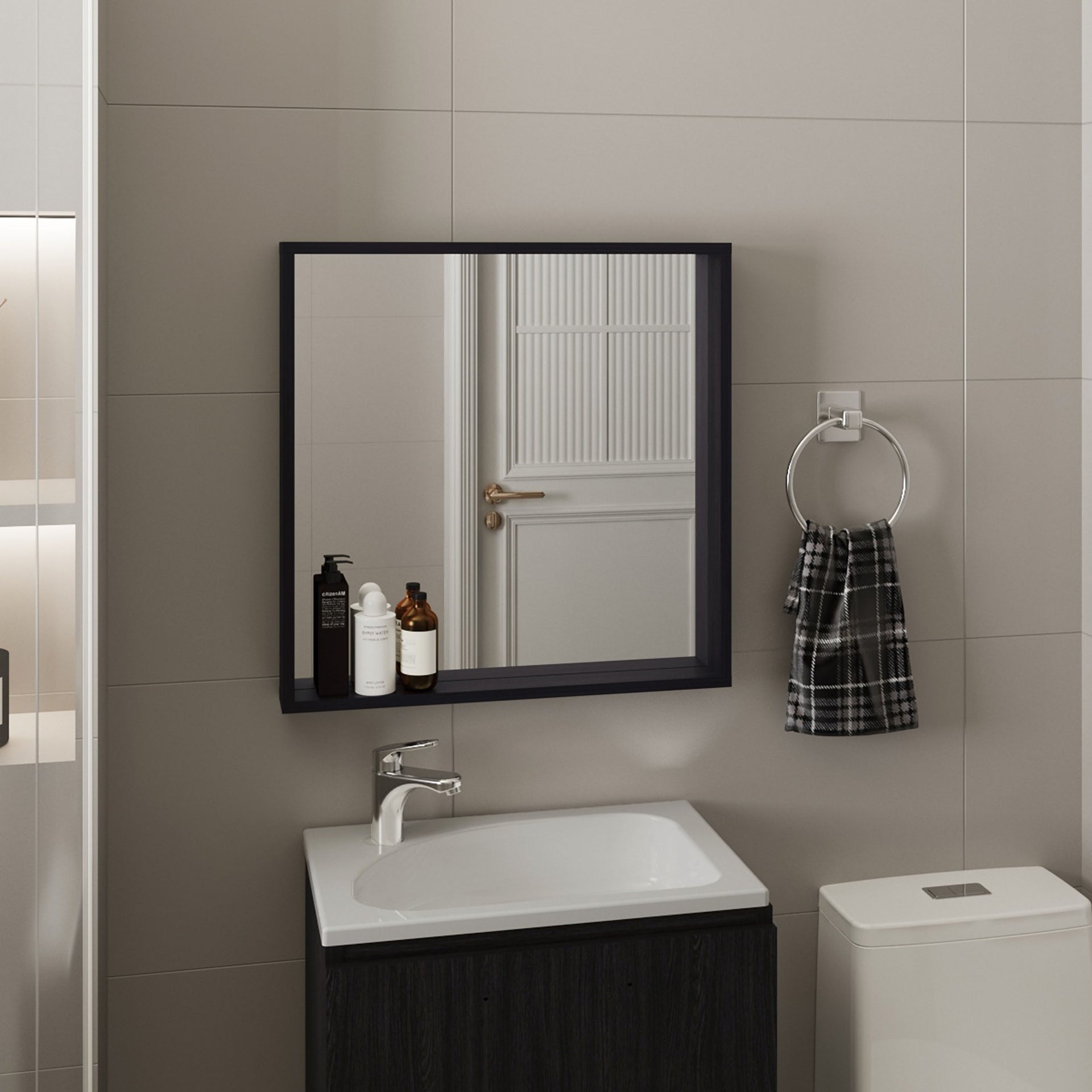 Dakota Medicine Cabinet with Mirror and Storage, Wall-Mounted Mordern Bathroom Organizer, Black