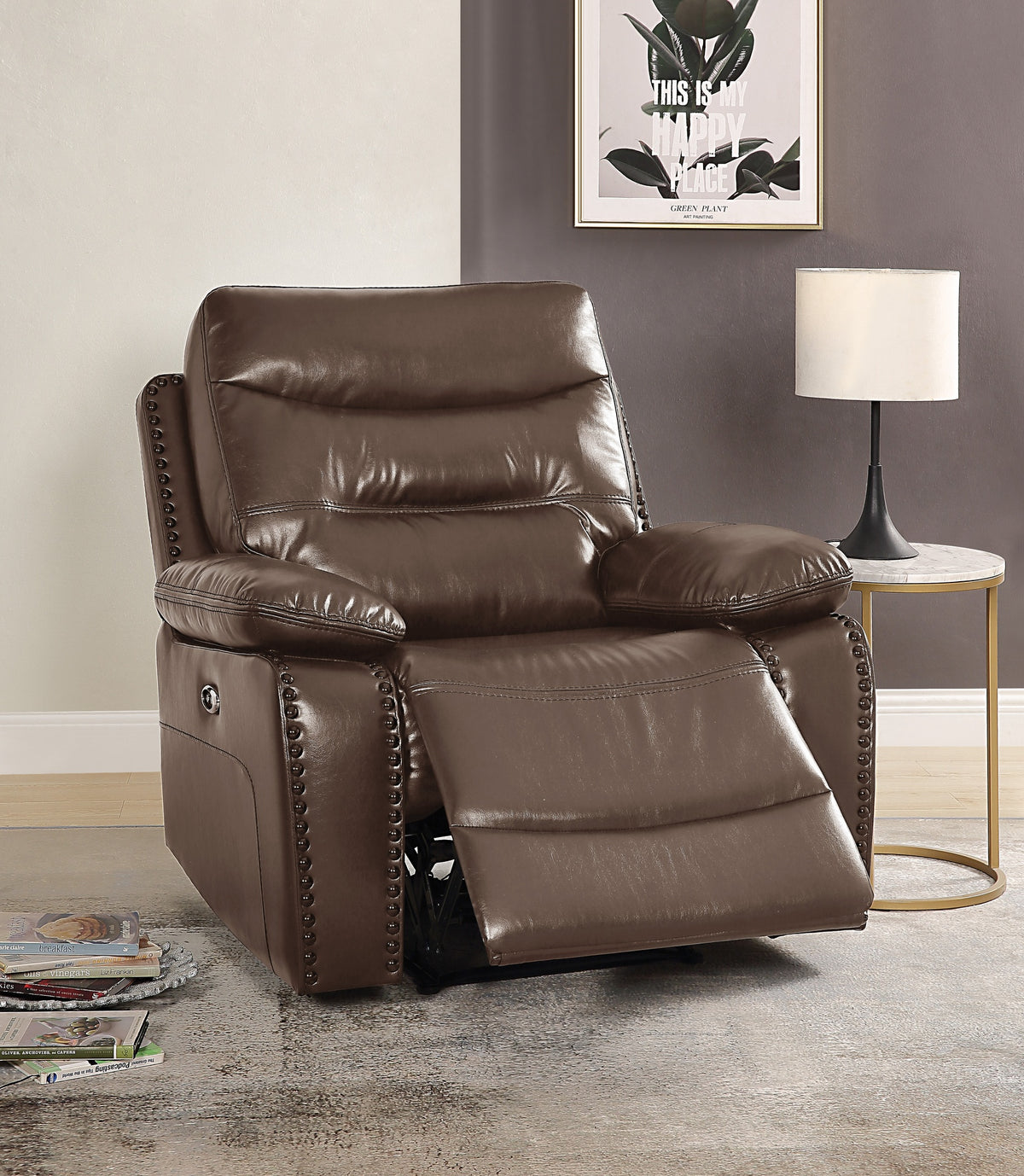 Aashi Brown Leather-GEL Match Recliner Chair
