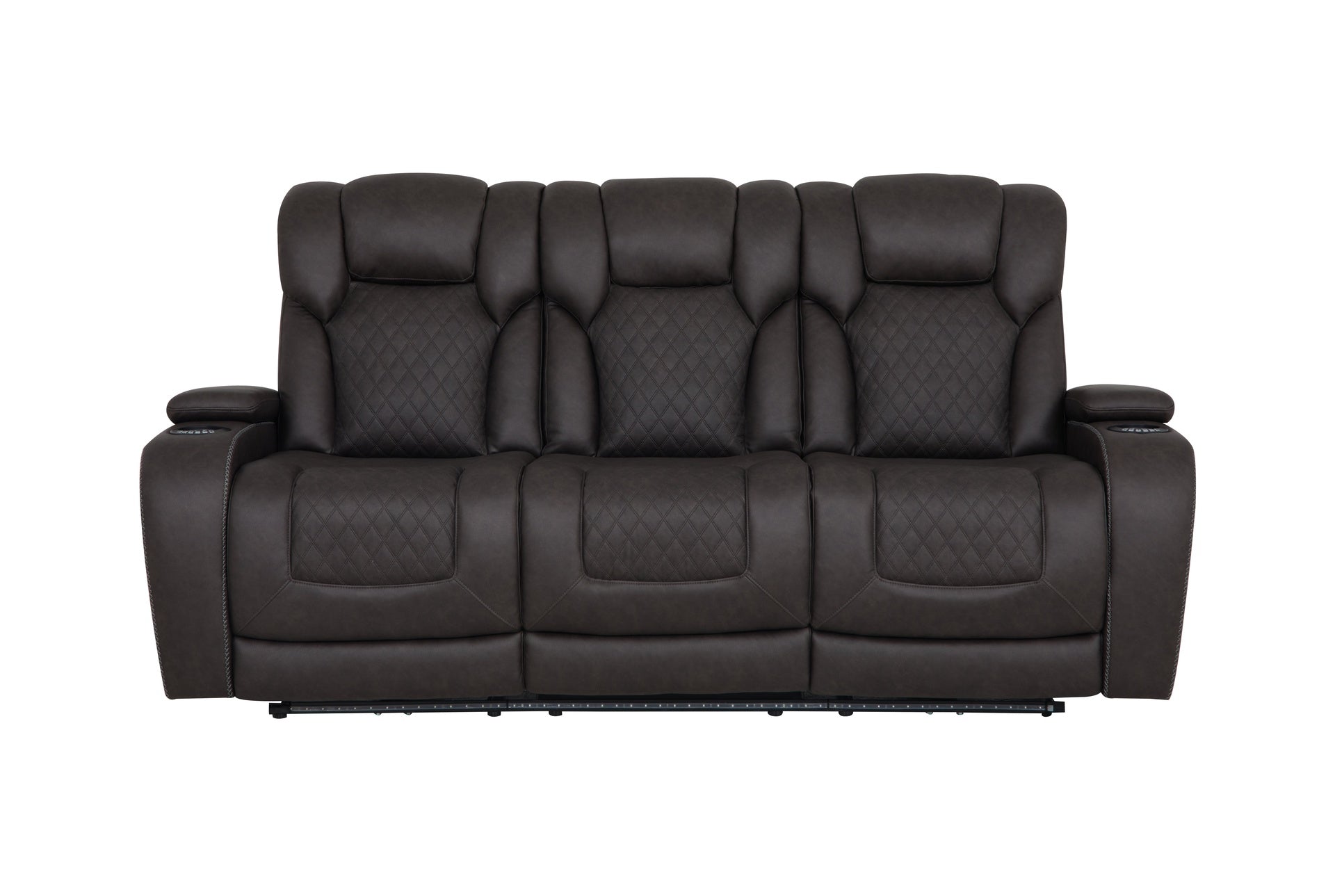 Wendell Dark Gray Microfiber Power Motion Sofa w/Dropdown Table, Storage, USB & LED