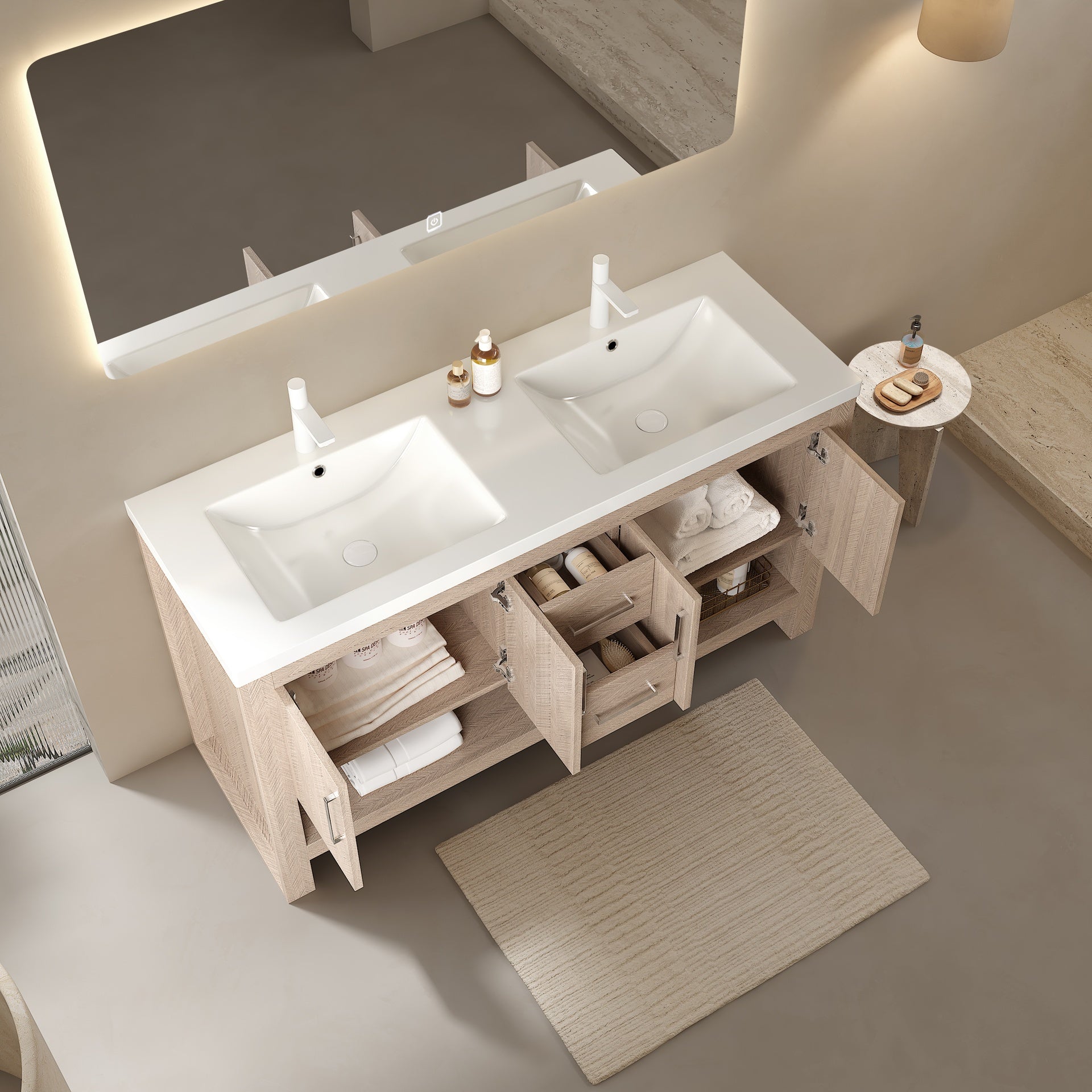 LUCCI 60" Bathroom Sink without Cabinet, with One-piece White Acrylic Basin