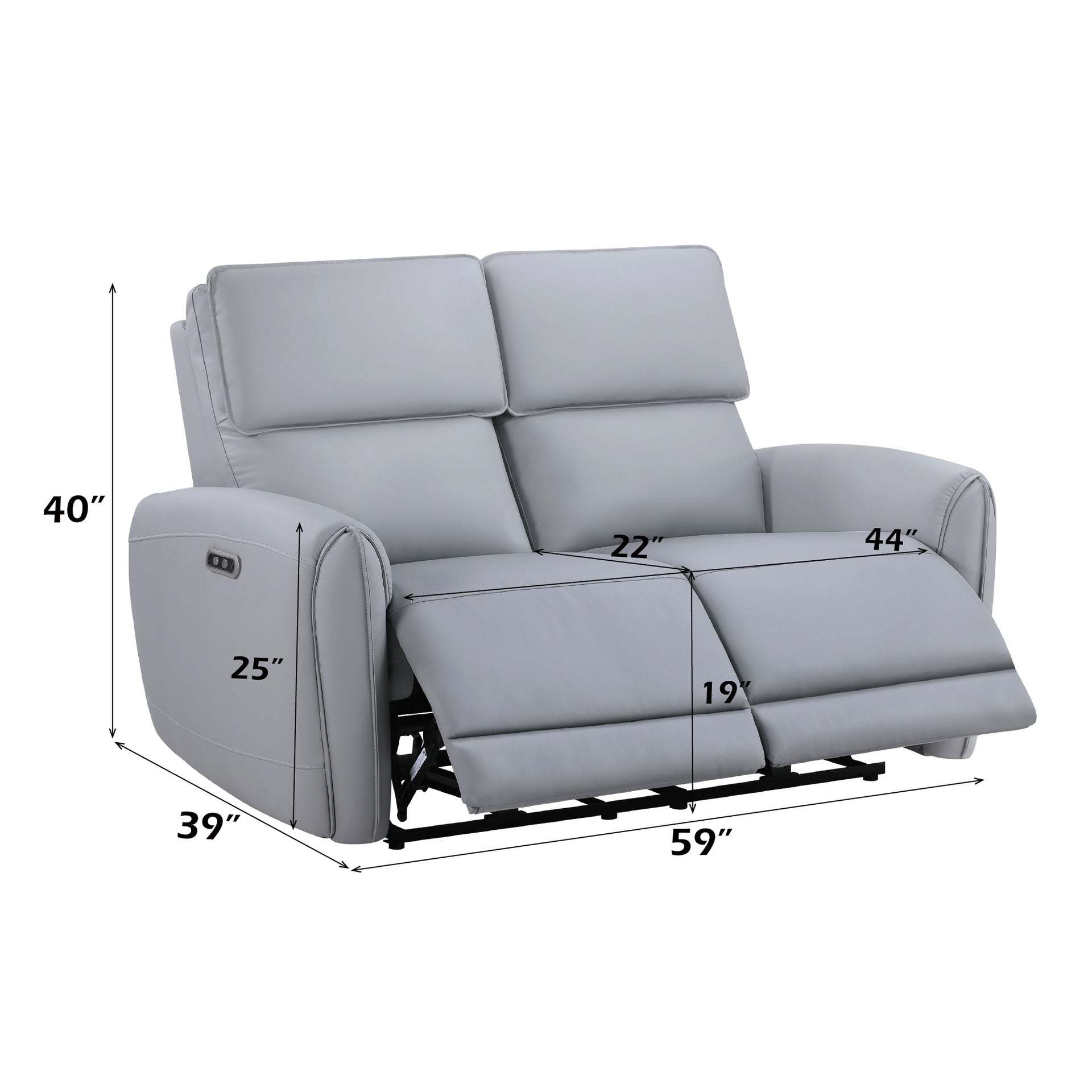 Jeromie Gray Synthetic Leather Power Motion Loveseat w/USB Port