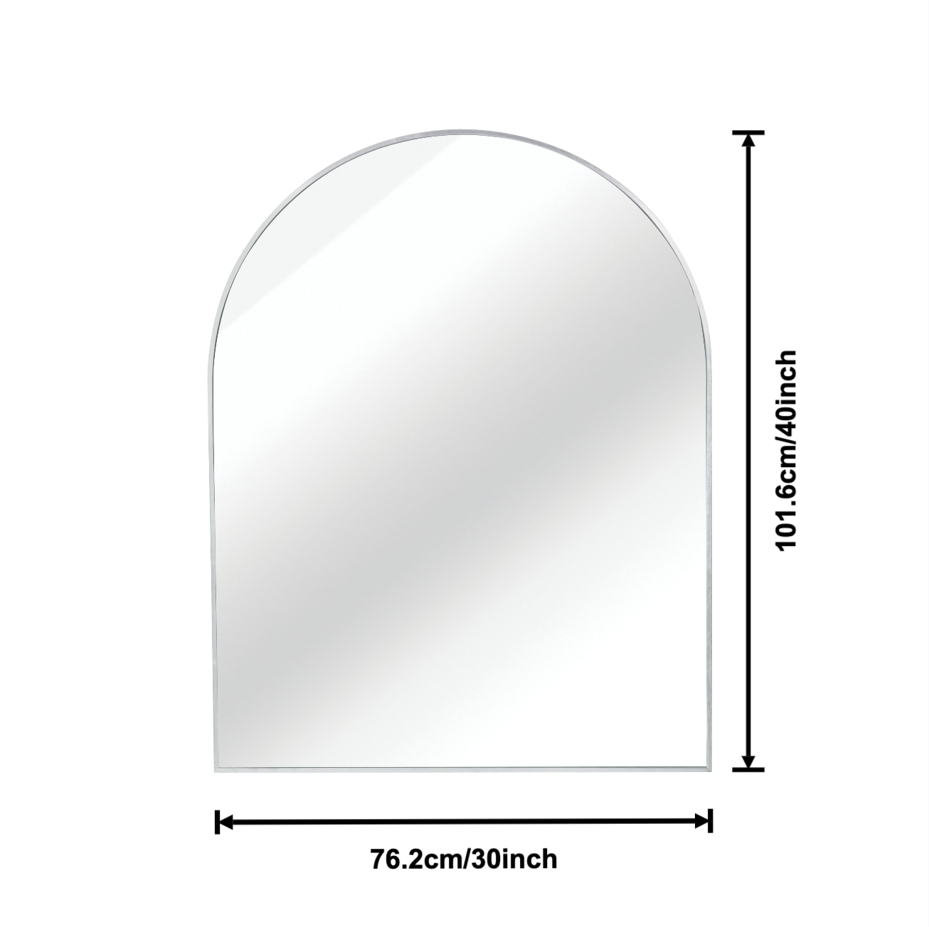 30x40 Inch Silver Metal Framed Arched Bathrrom Mirror for Wall.
