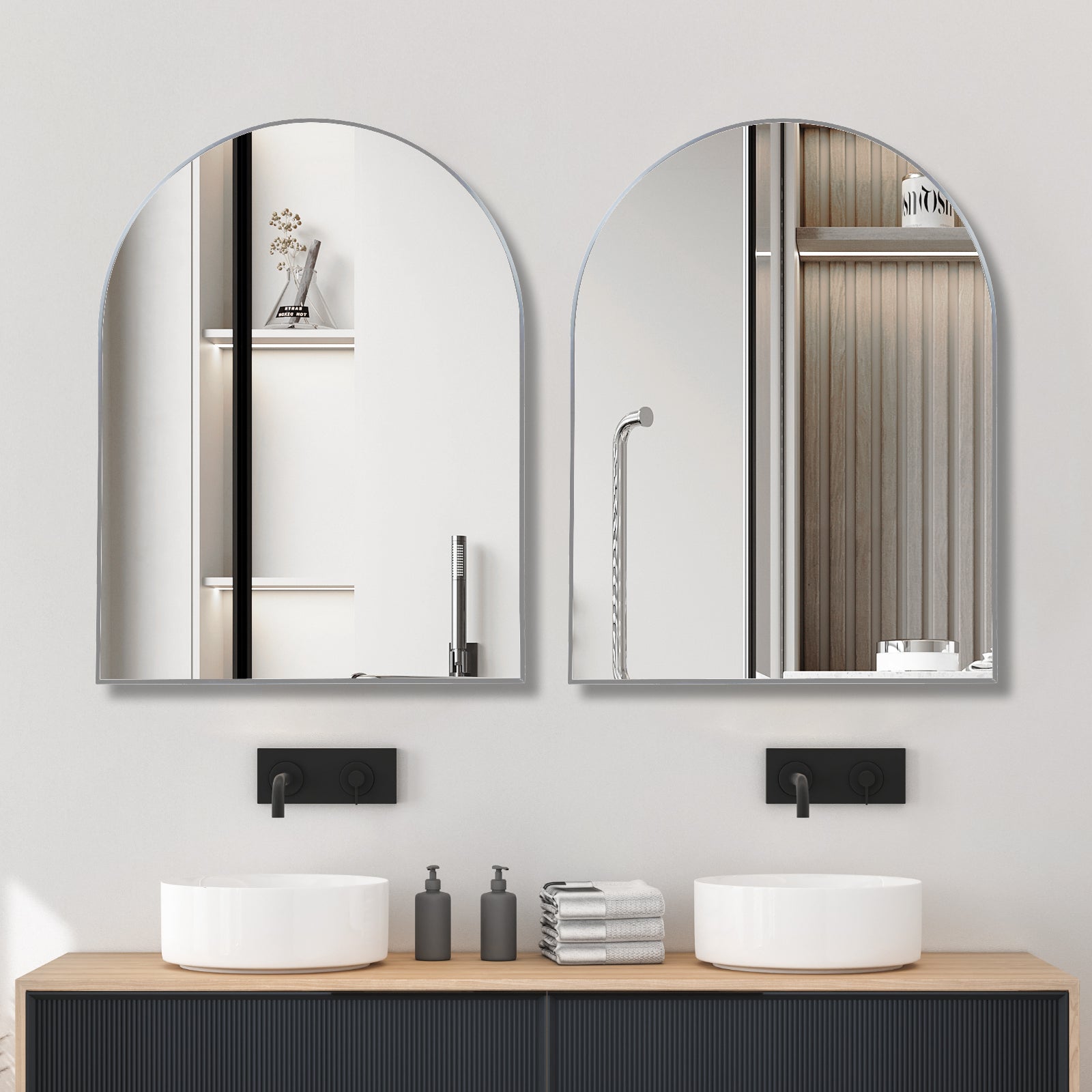 30x40 Inch Silver Metal Framed Arched Bathrrom Mirror for Wall.
