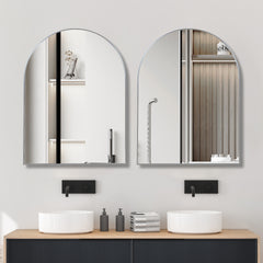 30x40 Inch Silver Metal Framed Arched Bathrrom Mirror for Wall.