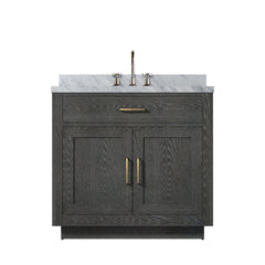 Black Oak Single Bath Vanity 36 in. W x 22 in. D, Carrara Marble Top, and Faucet Set