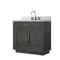 Black Oak Single Bath Vanity 36 in. W x 22 in. D, Carrara Marble Top, and Faucet Set