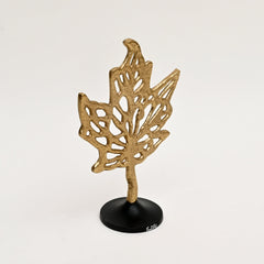 Aluminum Golden Maple Leaf Accent on Black Base – Stylish Table Décor Sculpture-11.5x5.5x16"