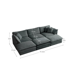 Comfortable Deep Seat Reversible Modular 6 Seater Sectional Super Soft Sofa U Shaped Sectional Couch with 3 Ottomans, 3 Toss Pillows and 2 Arm Pillows