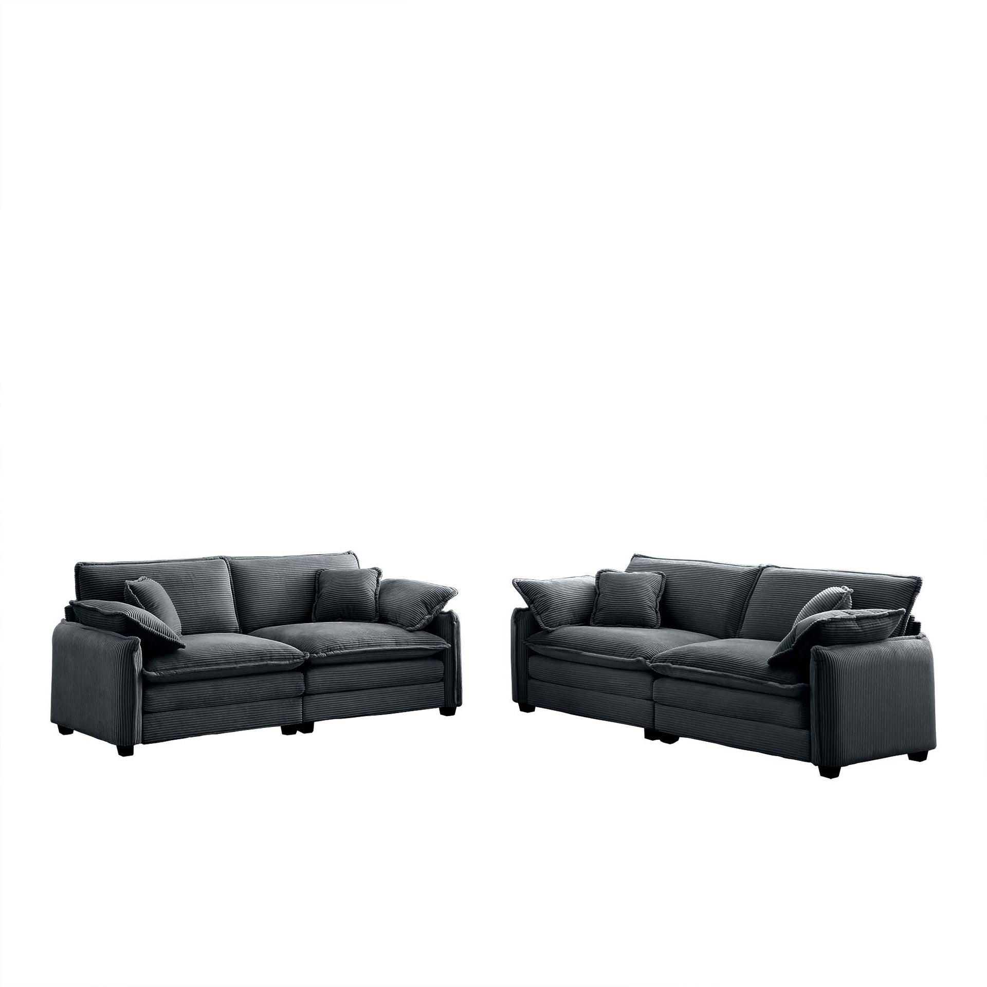 Modern Living Room Sofa Two-Piece Set, Suitable for Living room and Bedroom Sofa Set, Consists of two pieces of 2 Seater Sofa,Grey Corduroy
