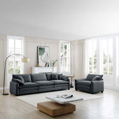 Mid-Century Modern Sofa Set of Two, One 3-Seater Sofa and One Single Seat Sofa with 2 Arm Pillows and 4 Throw Pillows,2 Pieces Sofa Set for Living Room,Grey Corduroy Fabric