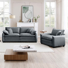 Modern Living Room Sofa Two Pieces Set, Suitable for Living room and Small Apartment , 2 Pieces Sofa Set Consists of a Single Seat Sofa and a 2-Seater Sofas,Grey Corduroy