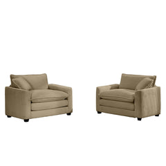 Luxurious and Sophisticated Deep Seated Sofa Set with Two Single Chairs in Tan Corduroy Fabric, Suitable for Bedroom and Office