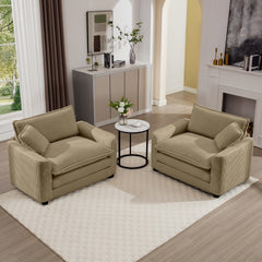 Luxurious and Sophisticated Deep Seated Sofa Set with Two Single Chairs in Tan Corduroy Fabric, Suitable for Bedroom and Office