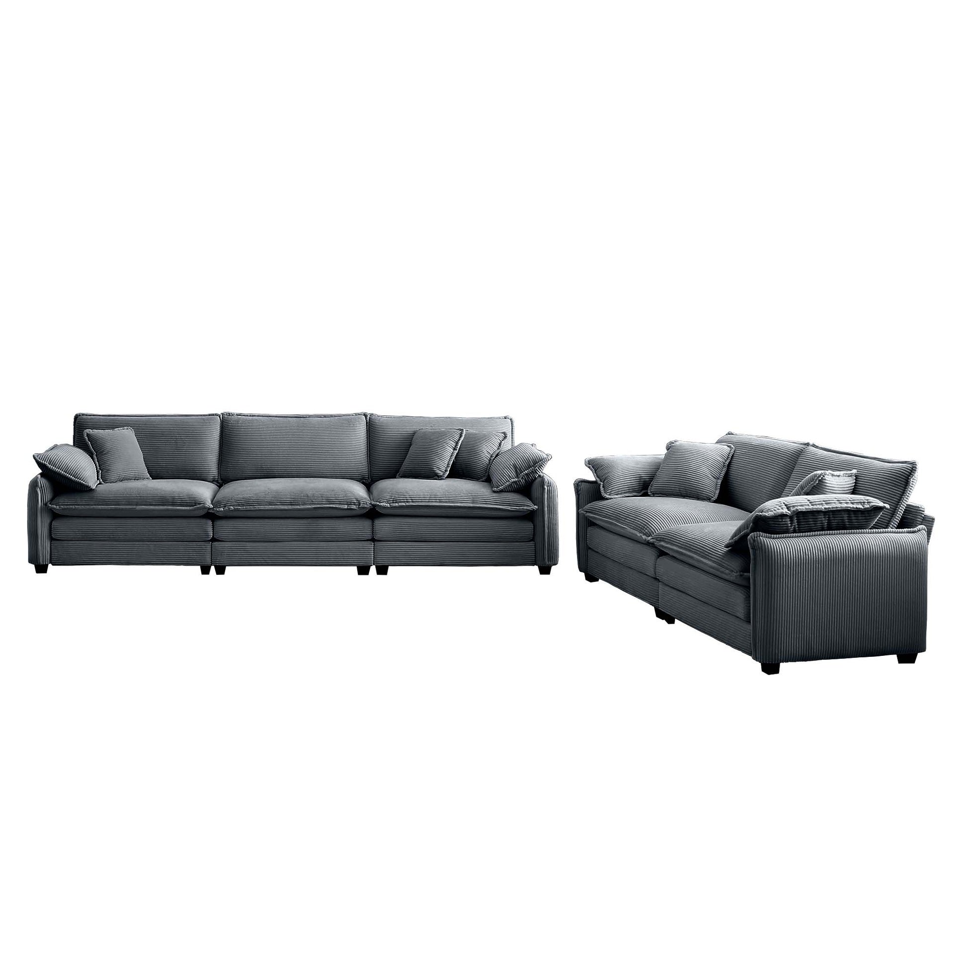 Family sofa set Deep Seat Sofa, Warm Sofa for Home Cinema and Living Room, One 2-Seater Sofa and One 3-Seater Sofa,Grey Corduroy