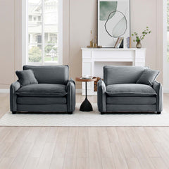 Grey Corduroy,Luxurious and Sophisticated Deep Seated Sofa Set with Two Single  Deep Seat Sofa Suitable for Living Room and Office