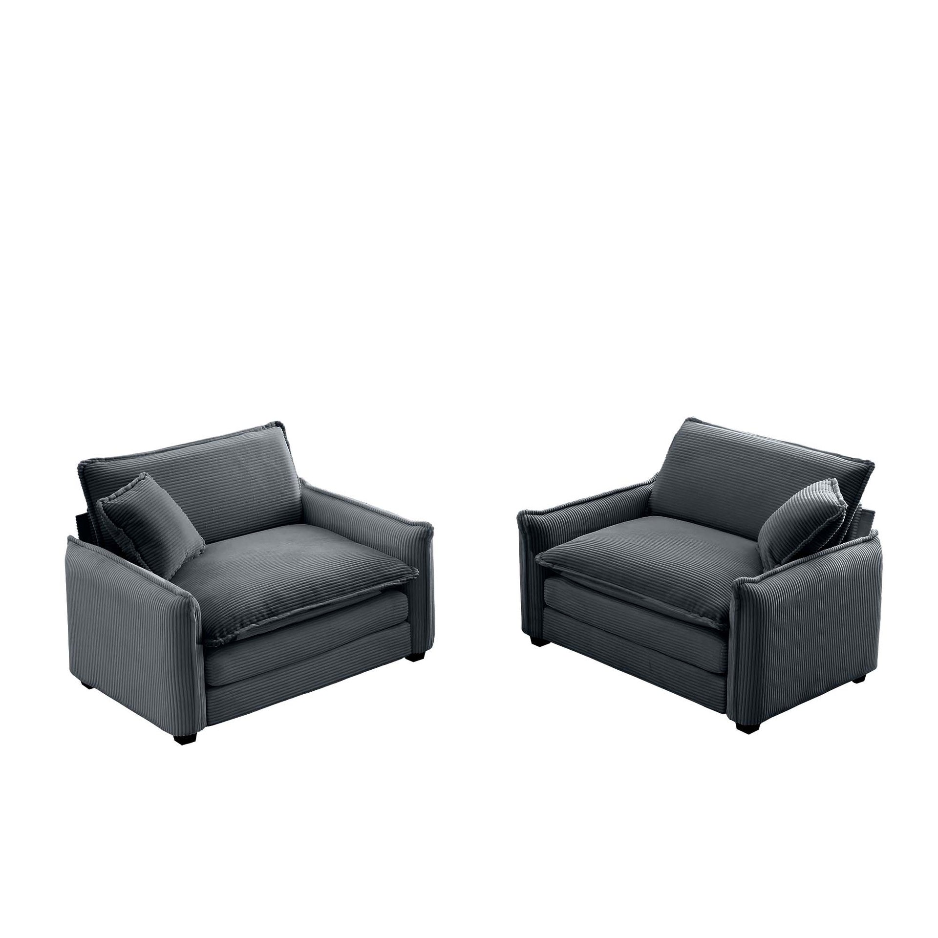 Grey Corduroy,Luxurious and Sophisticated Deep Seated Sofa Set with Two Single  Deep Seat Sofa Suitable for Living Room and Office