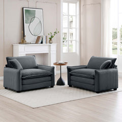 Grey Corduroy,Luxurious and Sophisticated Deep Seated Sofa Set with Two Single  Deep Seat Sofa Suitable for Living Room and Office