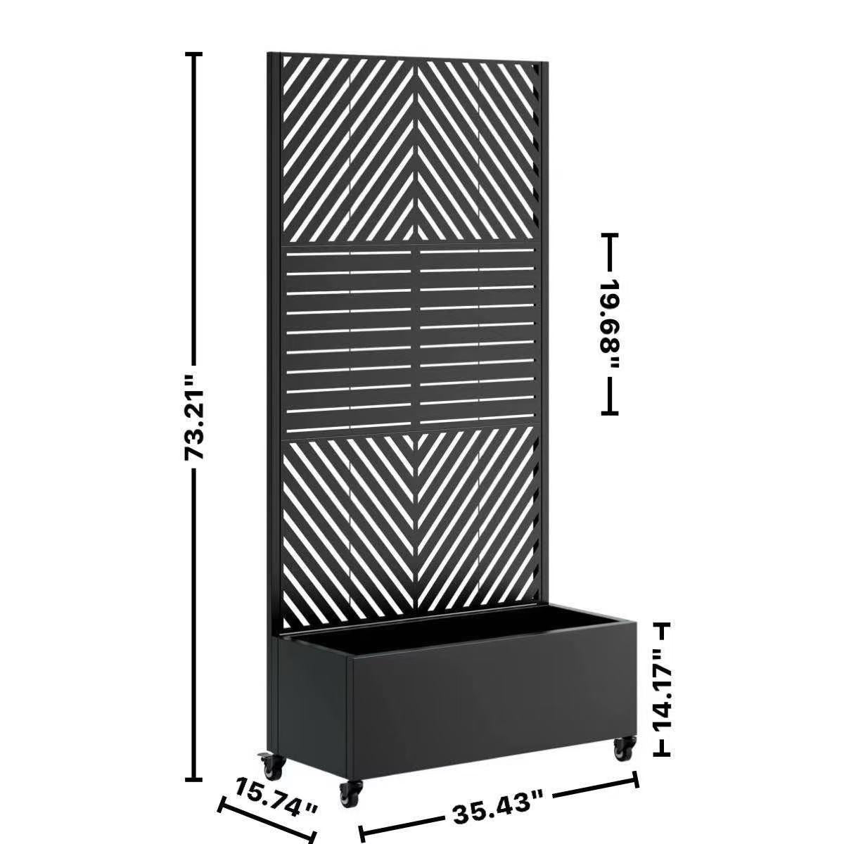 Metal Planter Box with Trellis, 73"x35"x16 Metal Raised Garden Bed with Trellis, Metal Planter Box with Drainage Holes & Lockable Wheels & Privacy Screen for Climbing Plants, Vegetables, Vines
