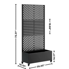 Metal Planter Box with Trellis, 73"x35"x16 Metal Raised Garden Bed with Trellis, Metal Planter Box with Drainage Holes & Lockable Wheels & Privacy Screen for Climbing Plants, Vegetables, Vines