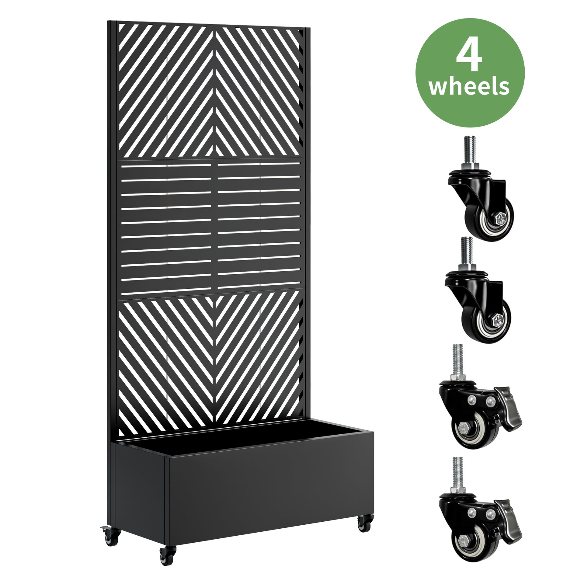 Metal Planter Box with Trellis, 73"x35"x16 Metal Raised Garden Bed with Trellis, Metal Planter Box with Drainage Holes & Lockable Wheels & Privacy Screen for Climbing Plants, Vegetables, Vines