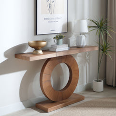 53.2in Modern Minimalist Wooden Console Table Circular Base Wooden Console Table  – Elegant Decorative Accent for Entryway, Living Room, and Hallway