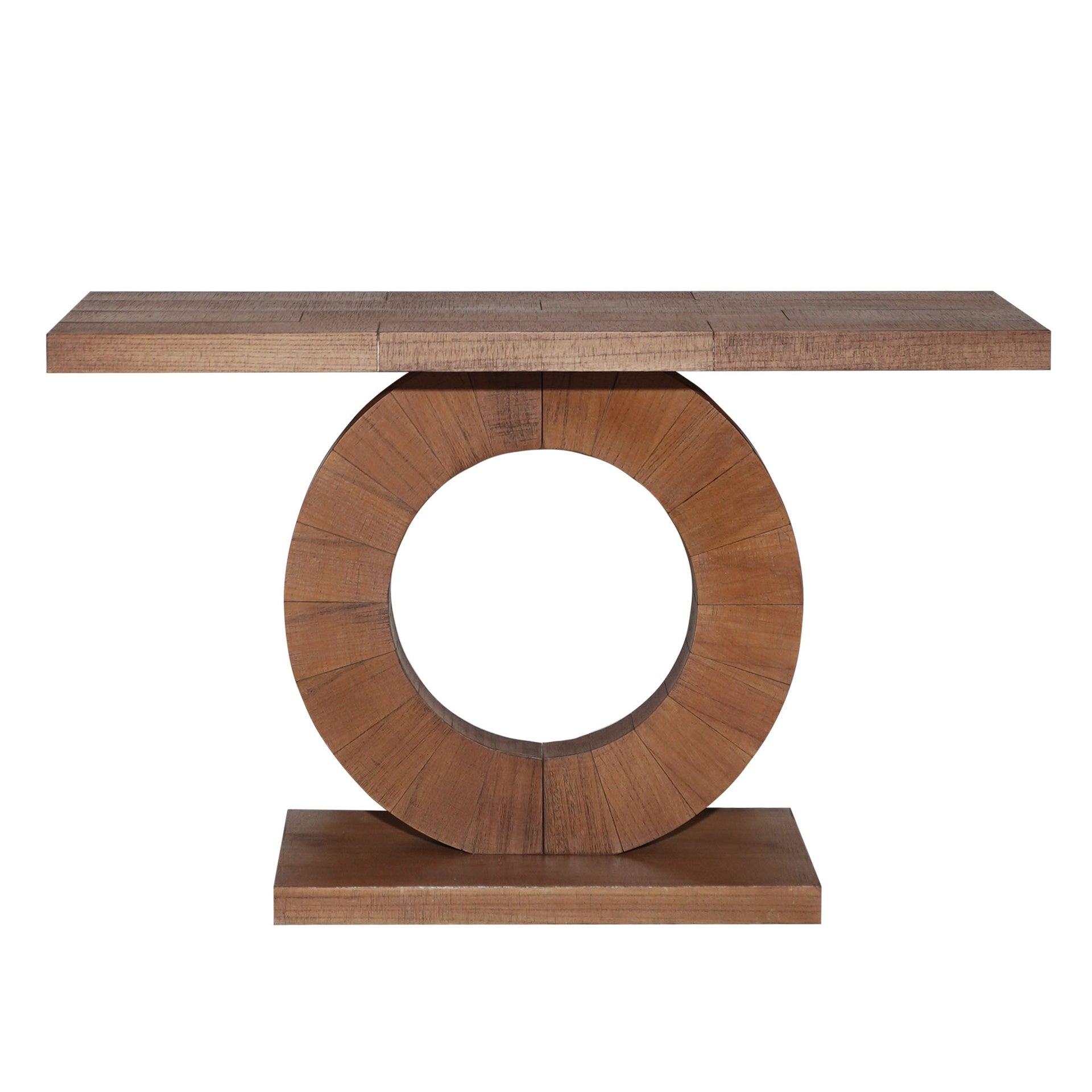 53.2in Modern Minimalist Wooden Console Table Circular Base Wooden Console Table  – Elegant Decorative Accent for Entryway, Living Room, and Hallway