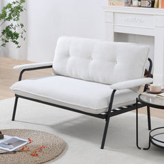 The 53-inch beige sofa offers a spacious layout in the small apartment, easily handling various scenarios from watching movies to working