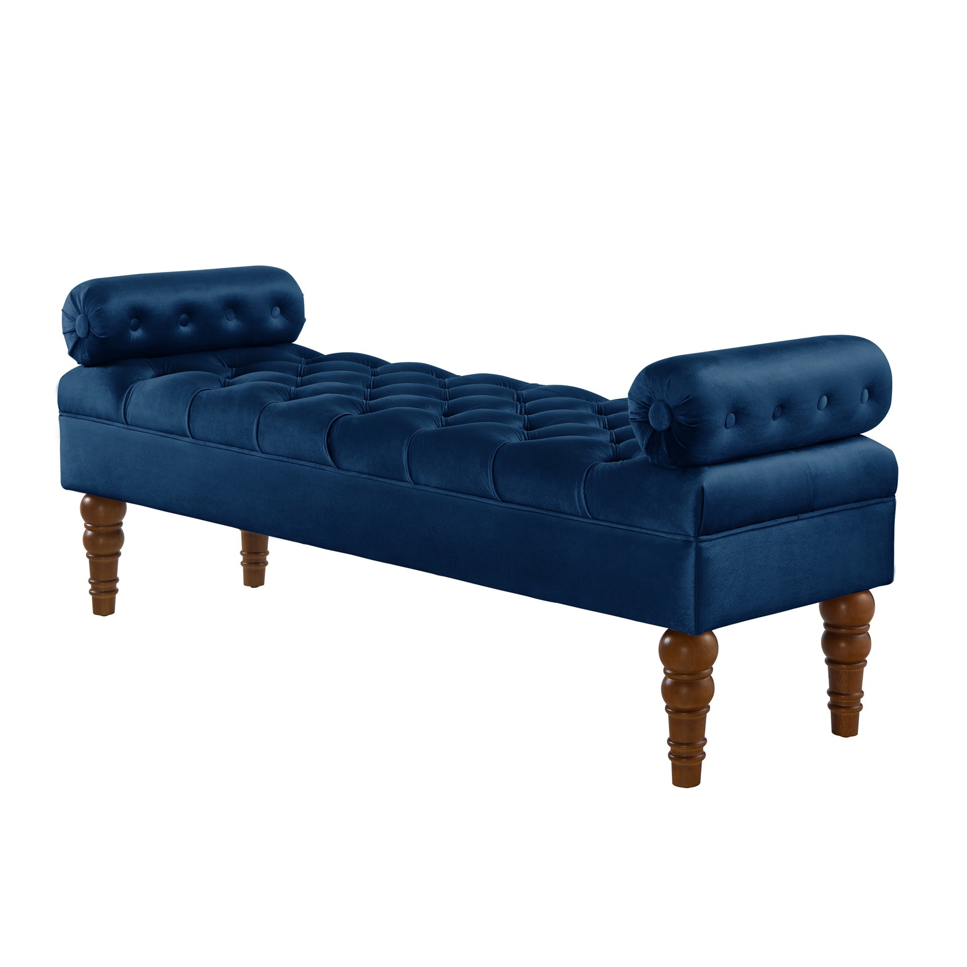 Velvet Long bed Bench for Bedroom,Upholstered Window Bench with Tufted Button,Entryway Bench,Bolster Bench for Living Room-Navy