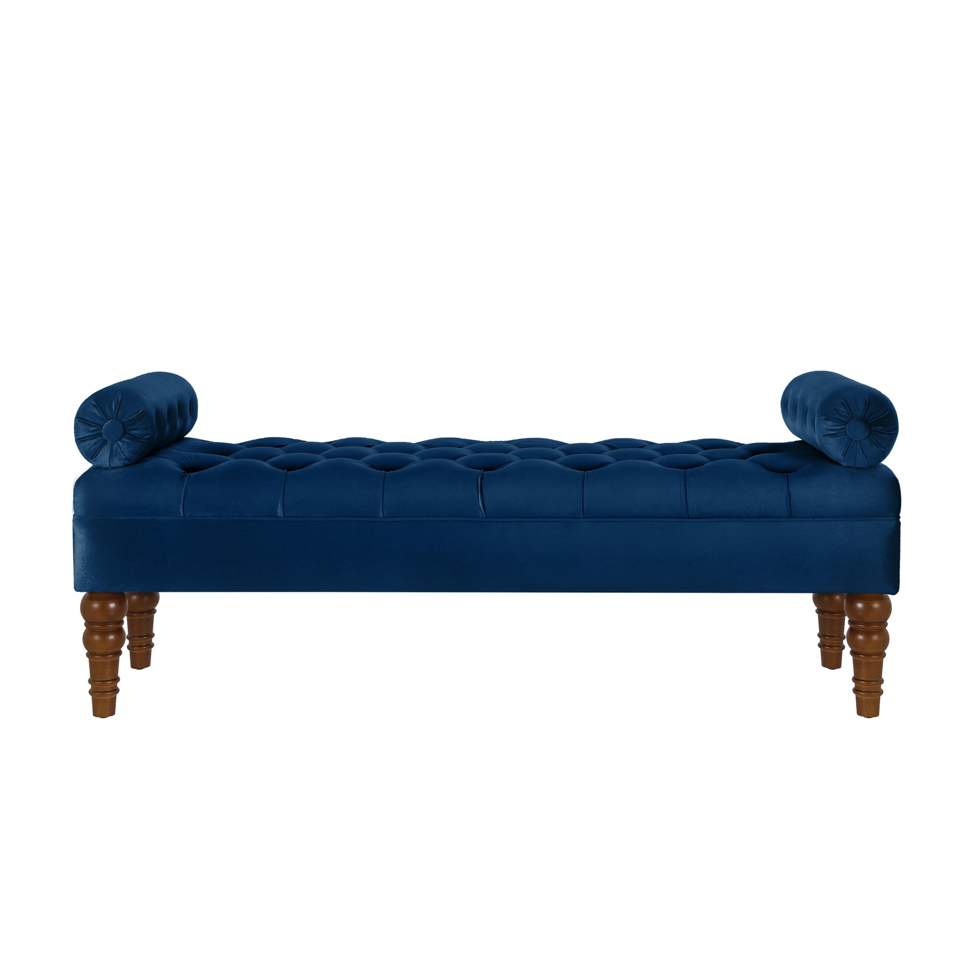 Velvet Long bed Bench for Bedroom,Upholstered Window Bench with Tufted Button,Entryway Bench,Bolster Bench for Living Room-Navy
