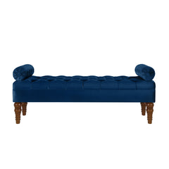 Velvet Long bed Bench for Bedroom,Upholstered Window Bench with Tufted Button,Entryway Bench,Bolster Bench for Living Room-Navy