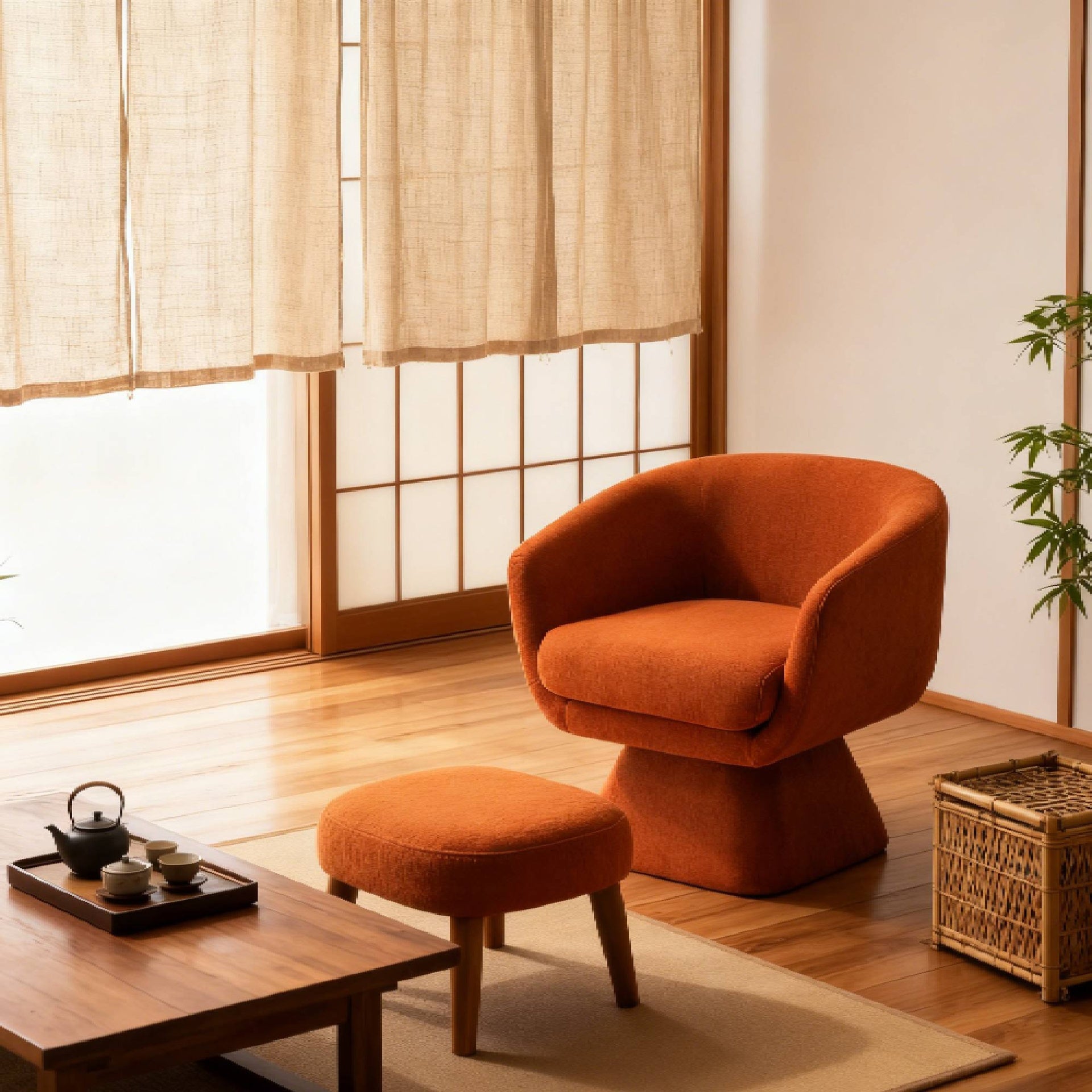 Lazy Chair with Ottoman, Modern Lounge Accent Chair, Leisure Upholstered Sofa Chair Reading Chair with Footrest for Small Space, Corner Chair