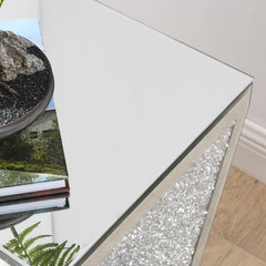 Inverted triangular mirror square table, crystal diamond inlaid coffee table, silver glass side table suitable for corridors, living rooms, corners, bedrooms, sofas