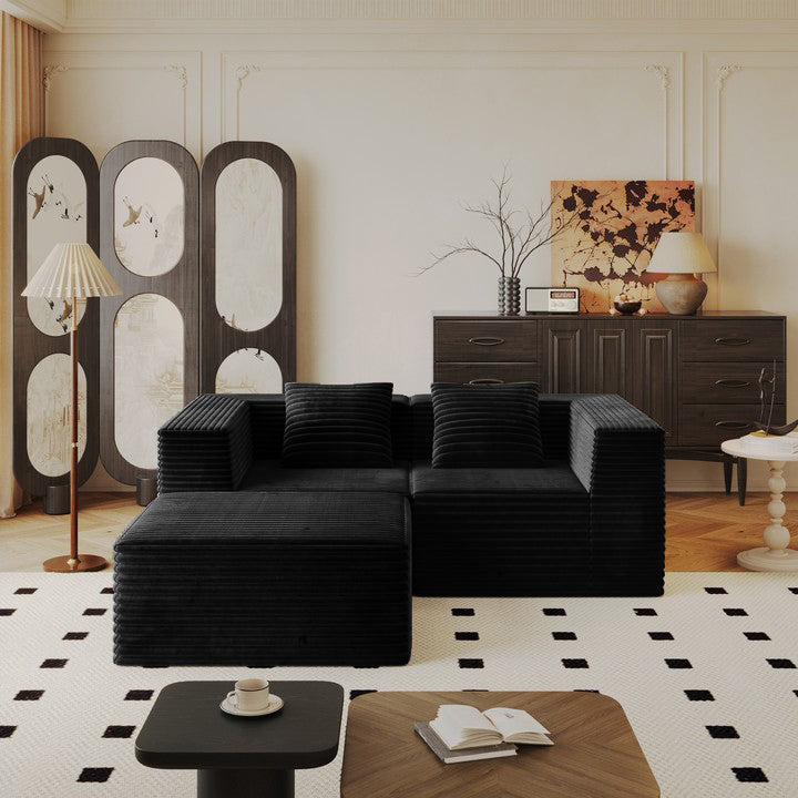 Modular Sectional Couches for Living Room with Deep Seat, Compression Sofa, Boneless Couches for Living Room, Boneless Upholstered Couches, No Assembly (2*Seat+1*Ottoman )
