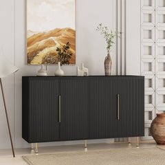 Black Modern Buffet Cabinet with Storage, Fluted Sideboard Large Buffet with Adjustable Shelves, Credenza, Accent Cabinet Console Table