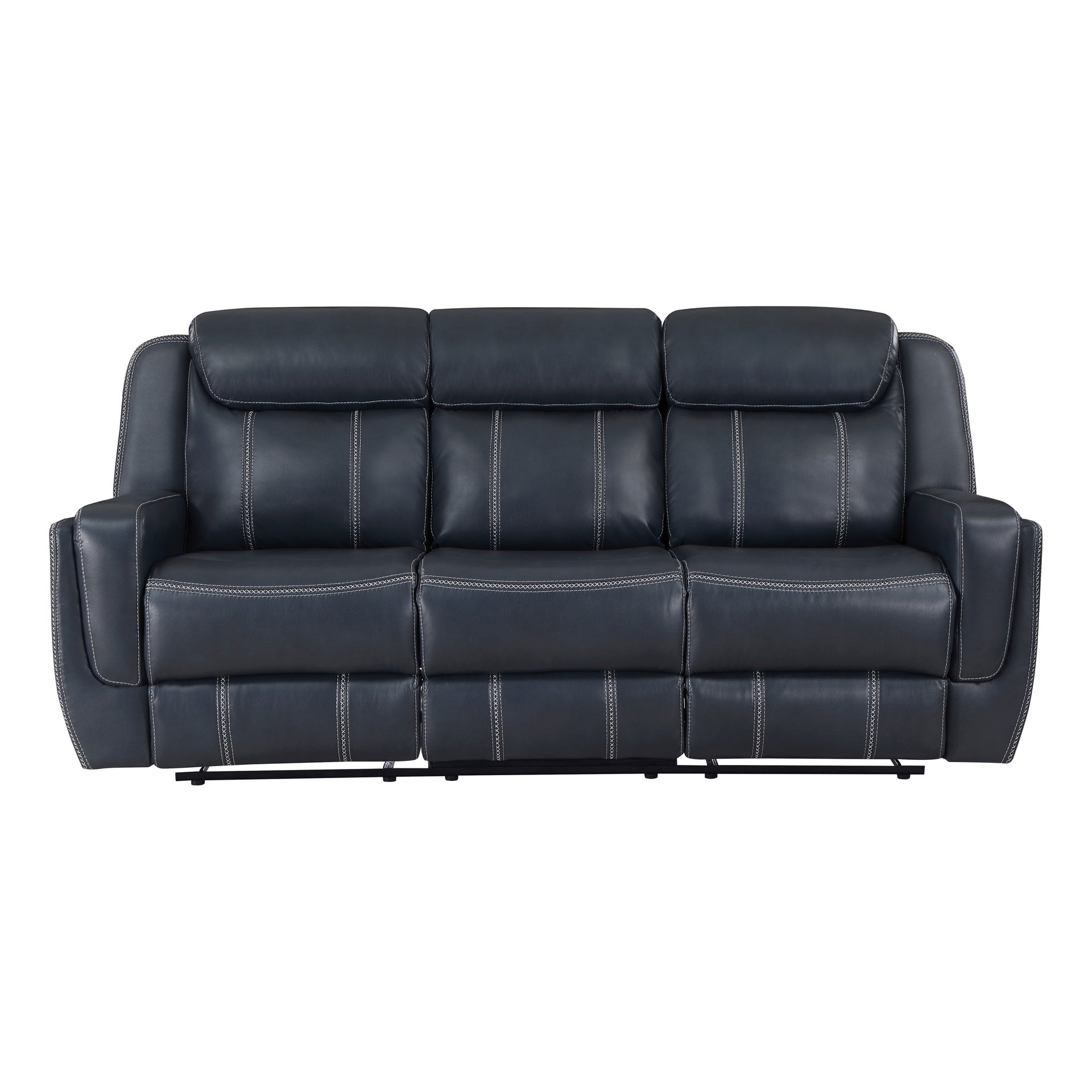 Modern Living Room Furniture 2pc Reclining Sofa Set Blue Breathable Faux Leather Upholstery Reclining Sofa Loveseat with Cup Holders, Power outlets, USB Ports
