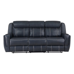 Modern Living Room Furniture 2pc Reclining Sofa Set Blue Breathable Faux Leather Upholstery Reclining Sofa Loveseat with Cup Holders, Power outlets, USB Ports